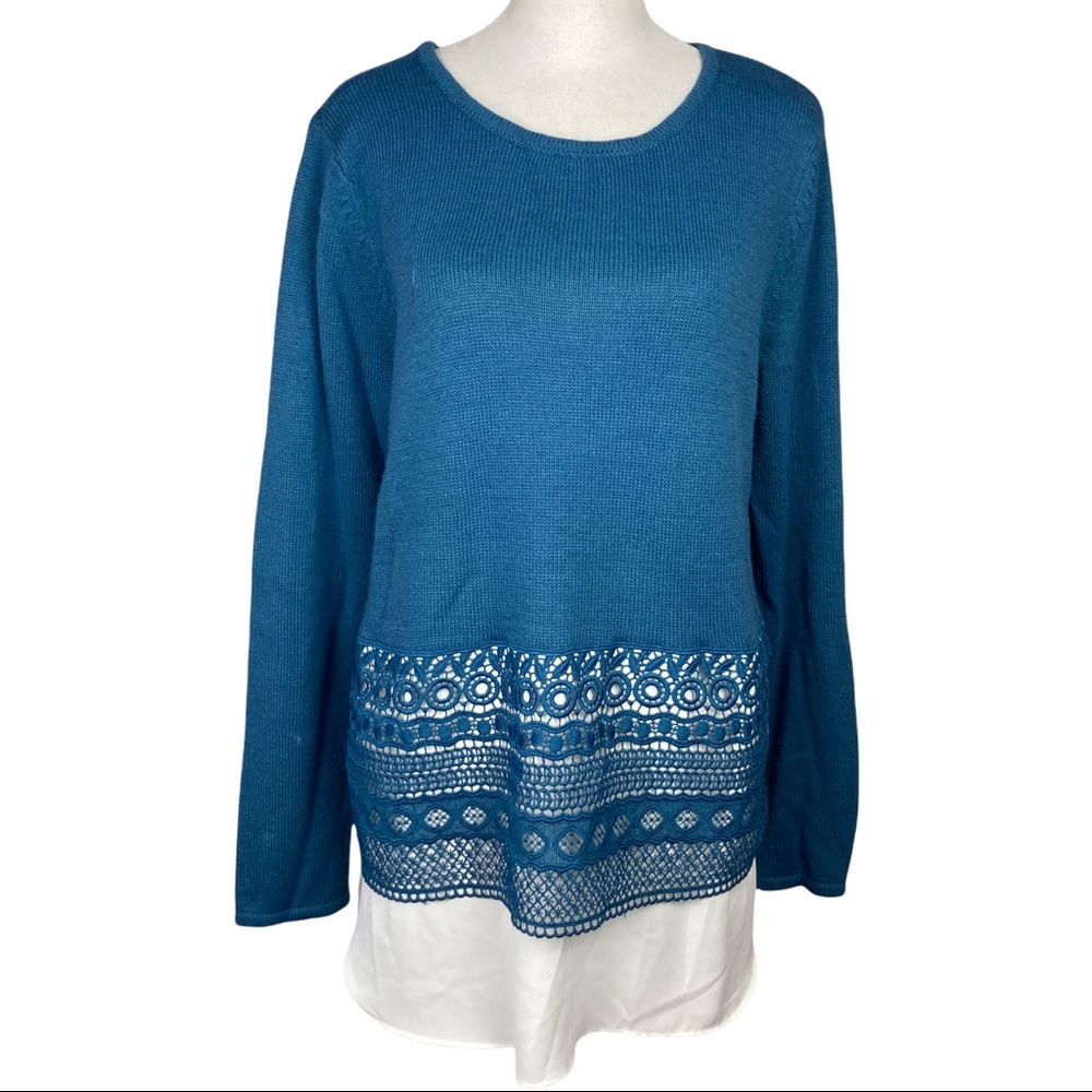 Apt 9 women's Blue Lace Detail Crew Neck Long Sleeved Sweater size XL - Picture 3 of 11